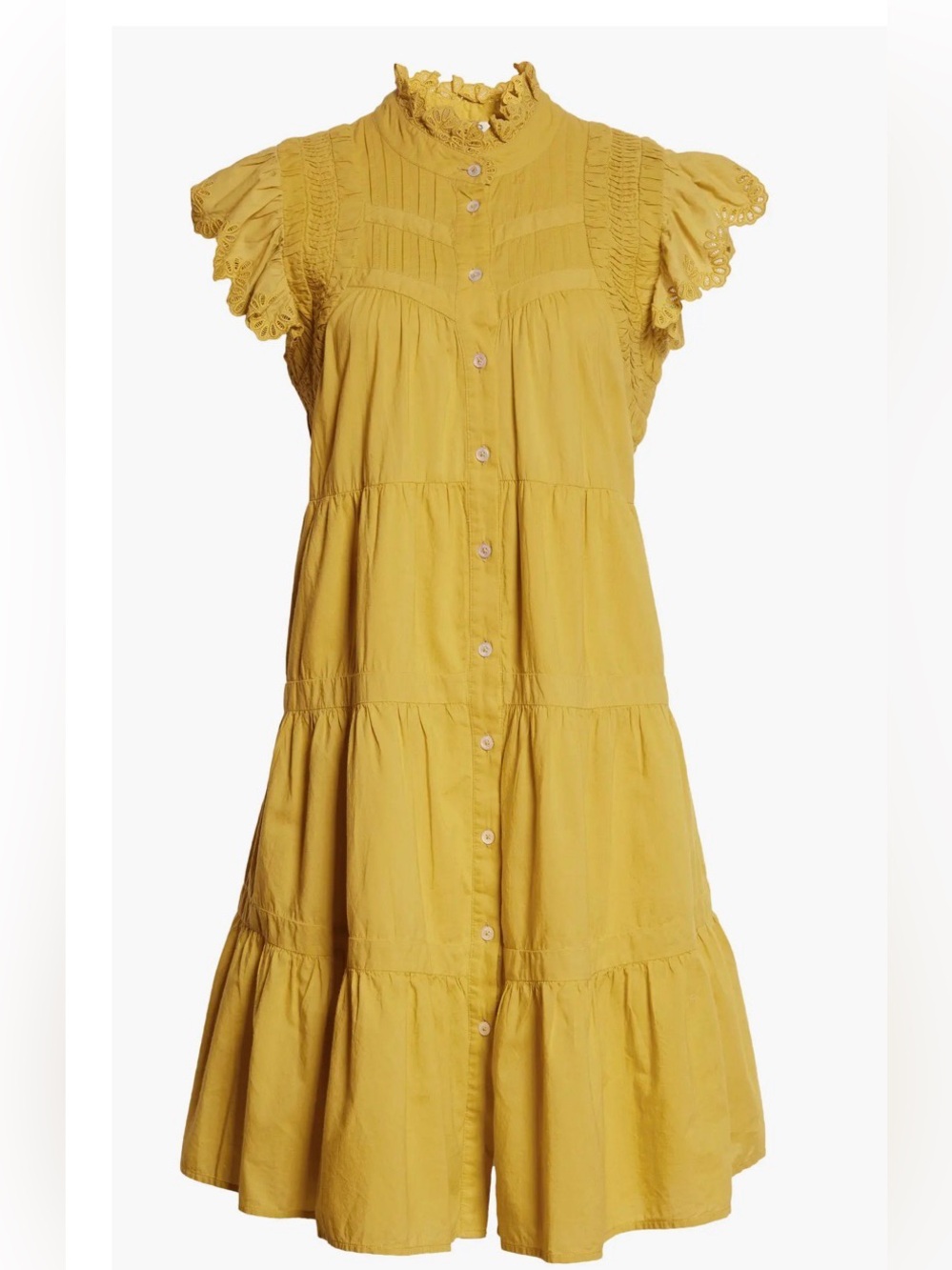 Sea New York Adrienne Tiered Cotton Dress In Yellow Mustard.Size M - Picture 5 of 13